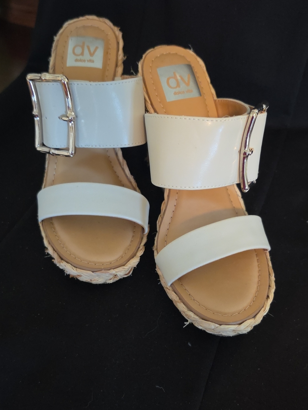 DV by Dolce Vita Cream Espadrille Slide Sandals with Silver Buckles